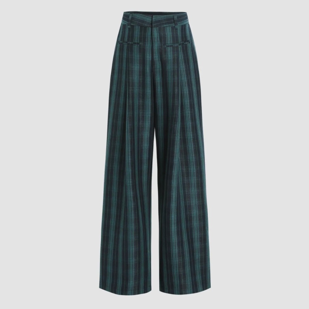 Check pattern  wide leg trousers.